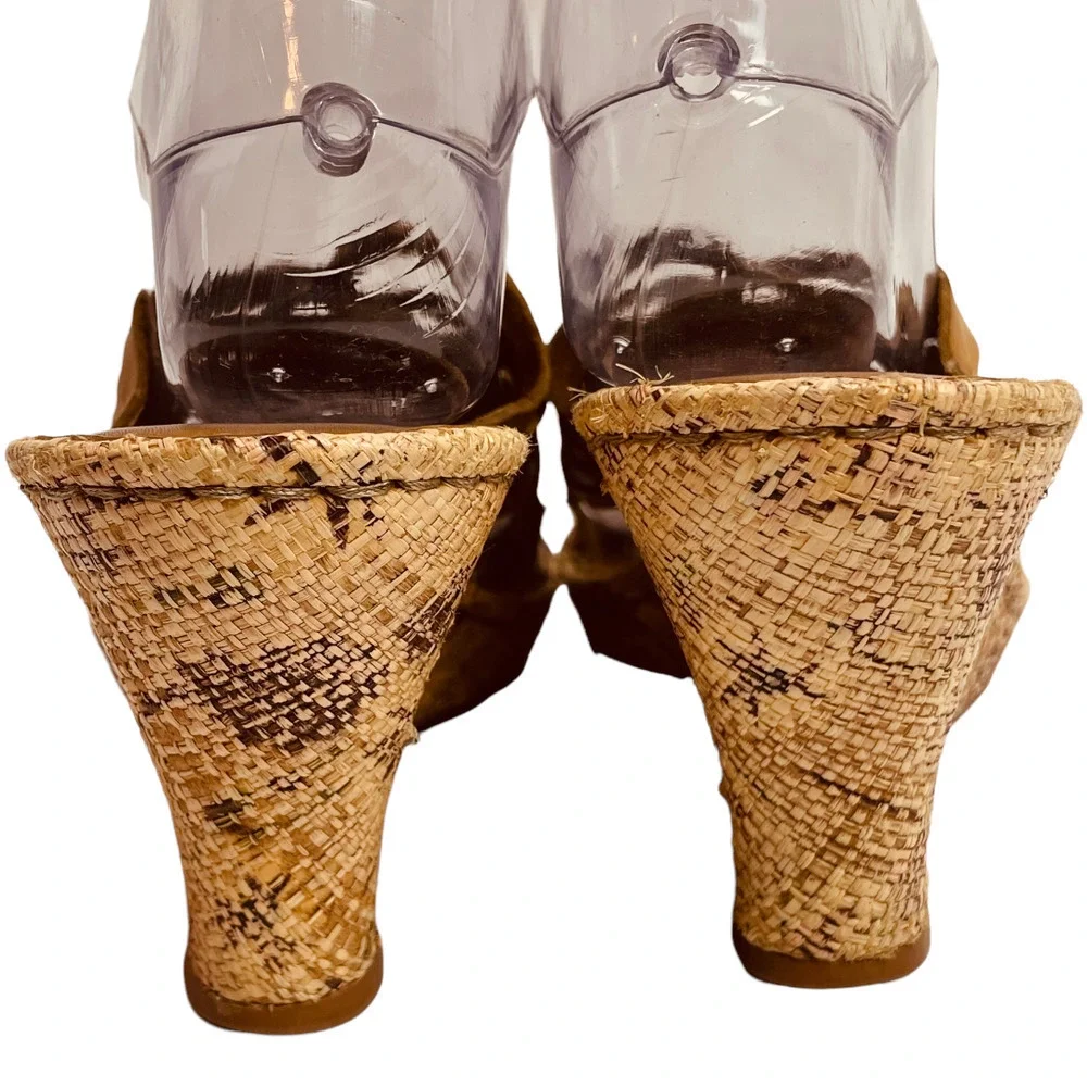 🍀 BORN ‘Drilles Tan Braided Leather Espadrille Wedge Sandals Women’s Size 9